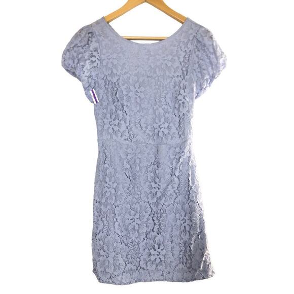 Free People Hailee Dress Lace Puff Sleeve A-Line Mini Twinkling Perry Blue NWT S - Picture 3 of 9